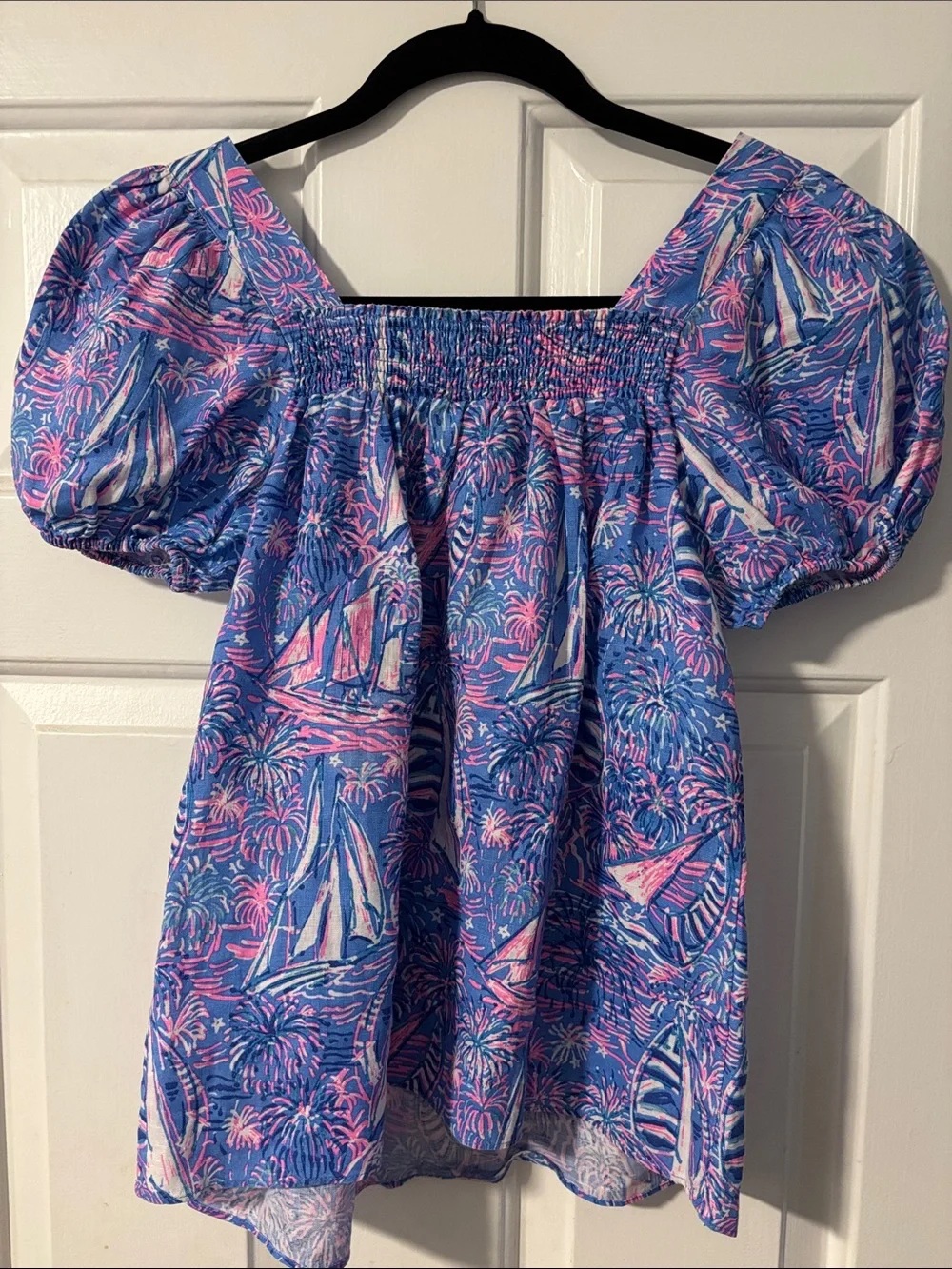 Lilly Pulitzer Keating Short Sleeve Linen Top Boca Blue Size OO / XXS